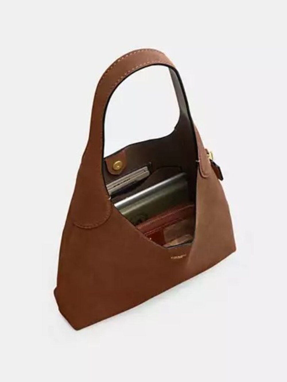 COACH BROOKLYN SHOULDER BAG 28 WARM BROWN SUEDE LEATHER HOBO MINIMALIST - Picture 2 of 16